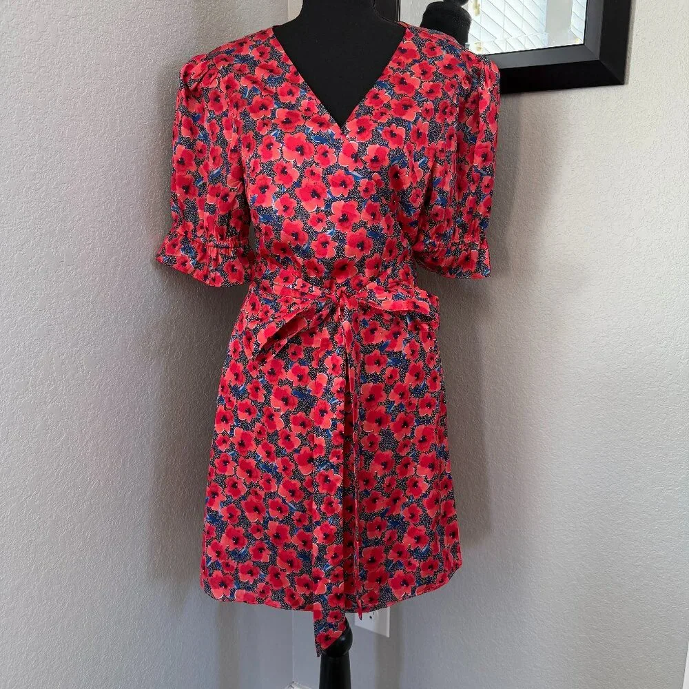 HOUSE OF HARLOW 1960 x Revolve Aja Red Poppy Floral Mini Wrap Dress XL - Picture 4 of 14